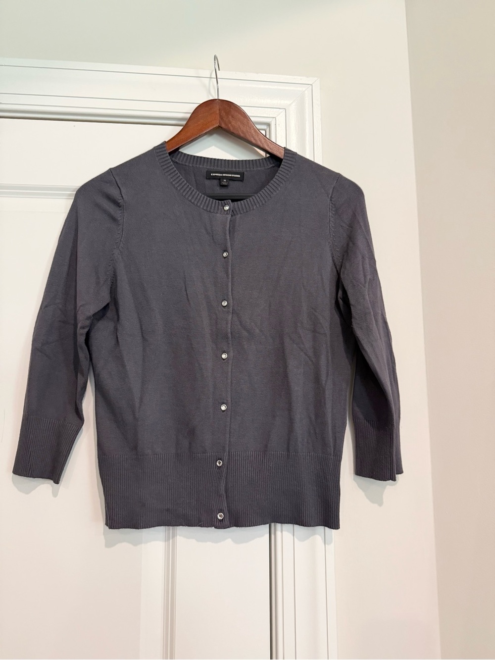 Express Women's Gray Button-Front Crewneck Cardigan